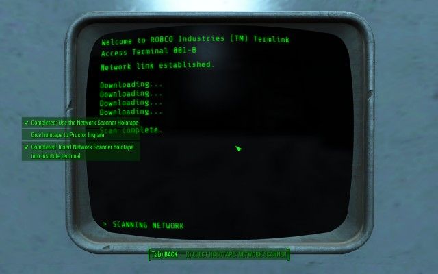 Insert Network Scanner holotape into Institute terminal
