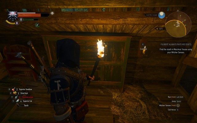 Find the stash in Macrinus' house using your Witcher Senses.