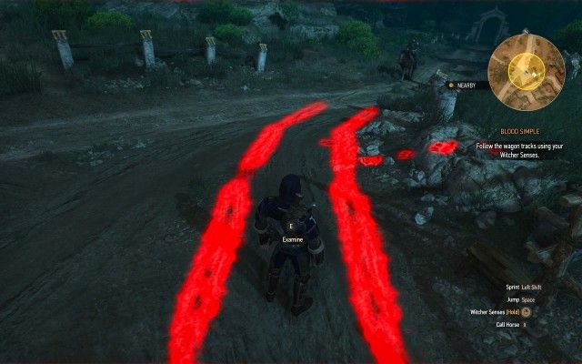 Follow the wagon tracks using your Witcher Senses.