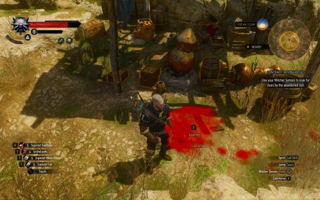Use your Witcher Senses to look for clues by the abandoned still.