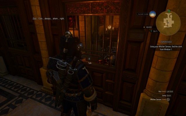 Using your Witcher Senses, find the clerk from Window 1.